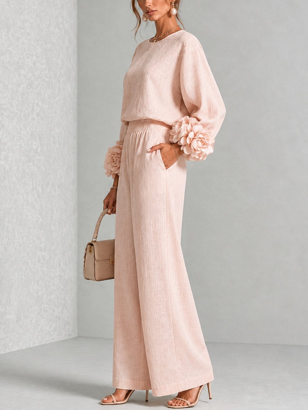 Floravessae | Women's Elegant Floral Cuff Two-Piece Set