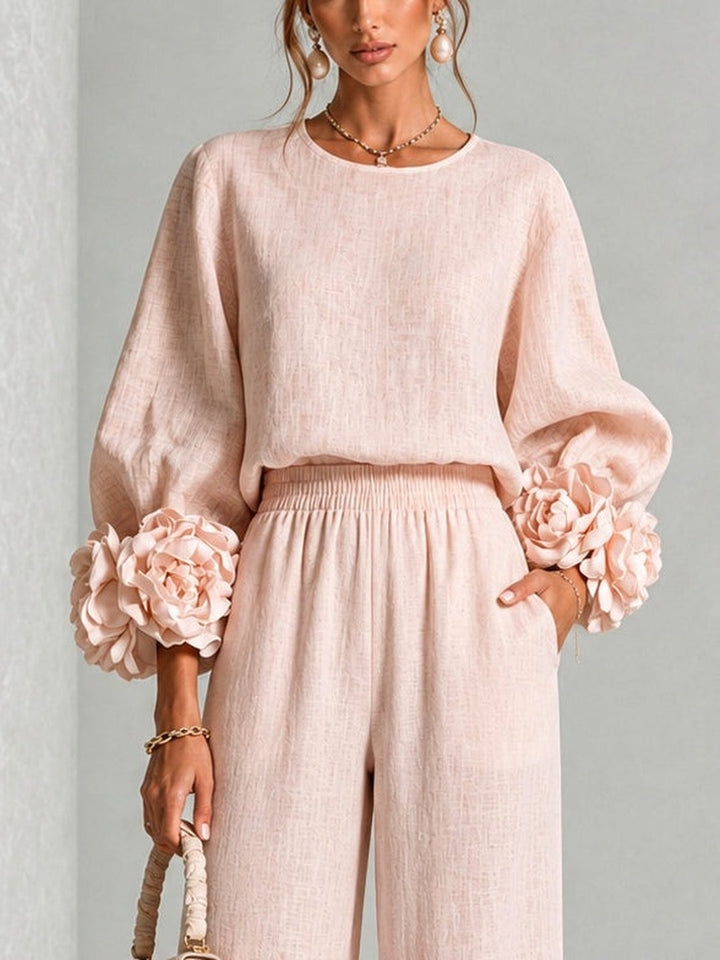 Floravessae | Women's Elegant Floral Cuff Two-Piece Set