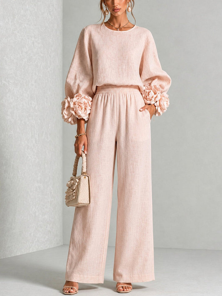 Floravessae | Women's Elegant Floral Cuff Two-Piece Set