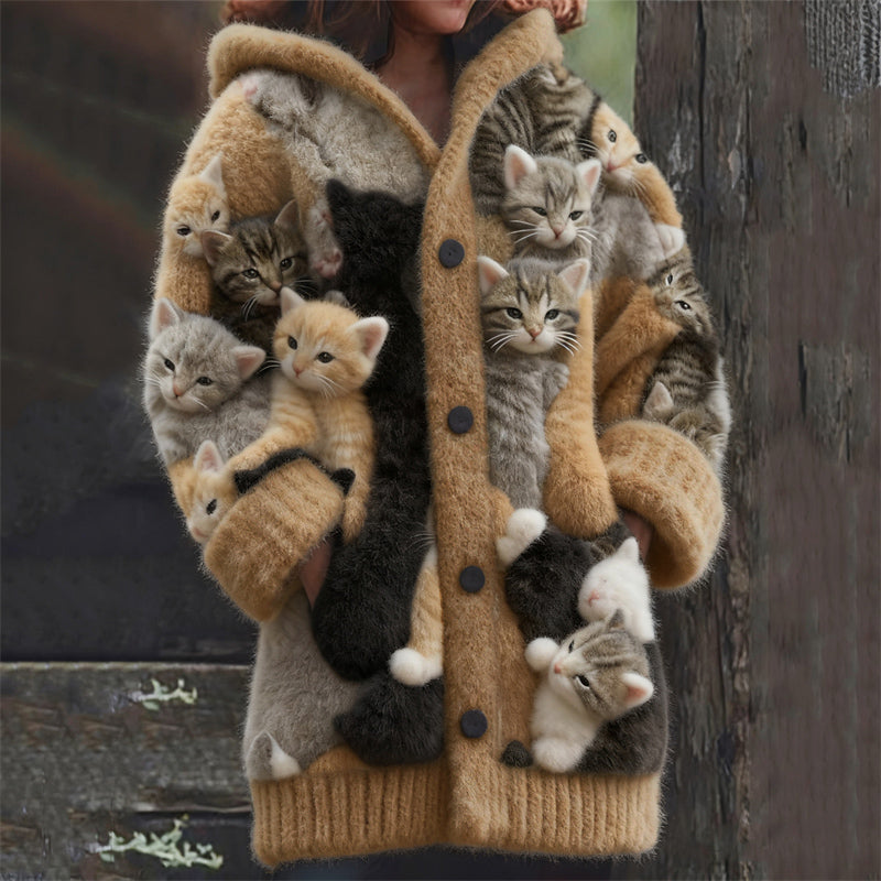 Felinora | Women's Oversized Cat-Detail Hooded Cardigan