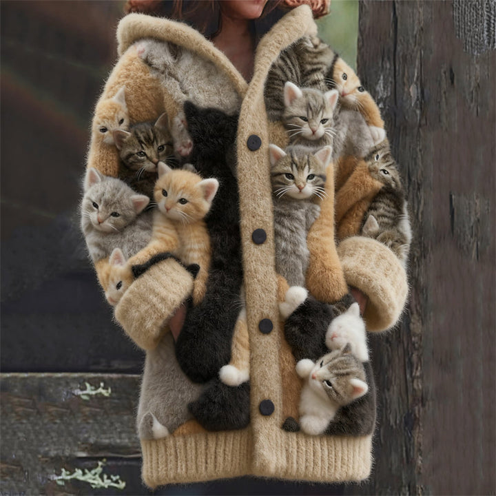 Felinora | Women's Oversized Cat-Detail Hooded Cardigan