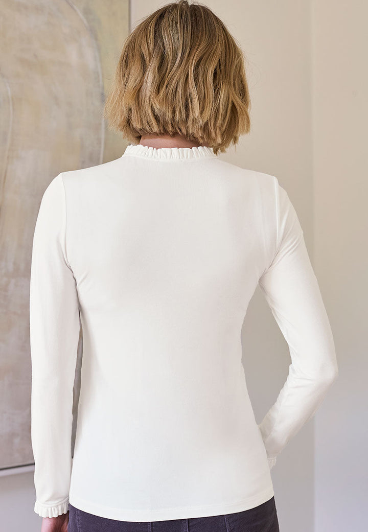 Fleurine | Women’s Soft Stretch Jersey Top with Frill Neckline and Cuffs 3
