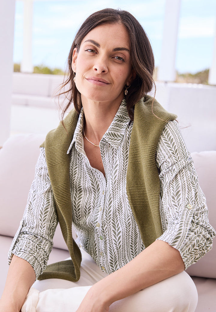 Oriane | Women’s Cotton Slub Jersey Top with Shoulder Gathers 4