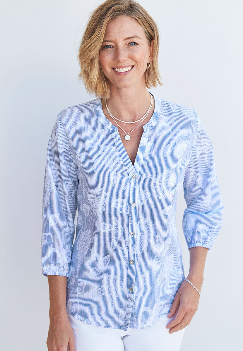 Elodie | Jacquard Cotton Notch-Neck Blouse 2