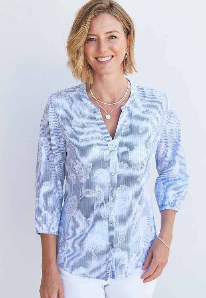 Elodie | Jacquard Cotton Notch-Neck Blouse 2