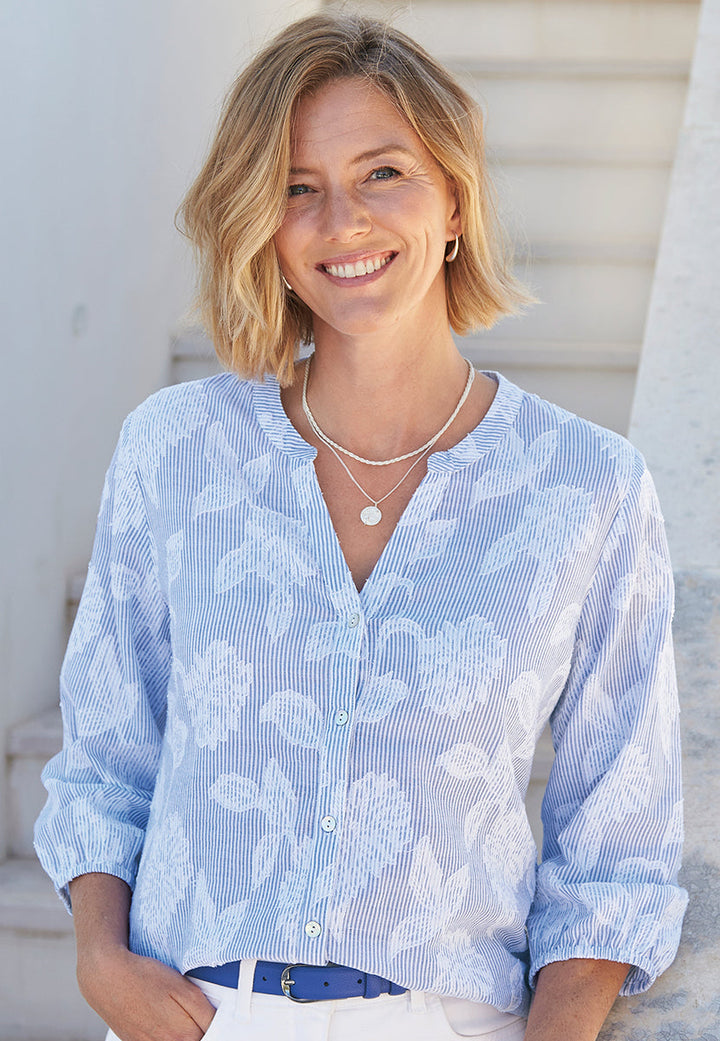 Elodie | Jacquard Cotton Notch-Neck Blouse 1
