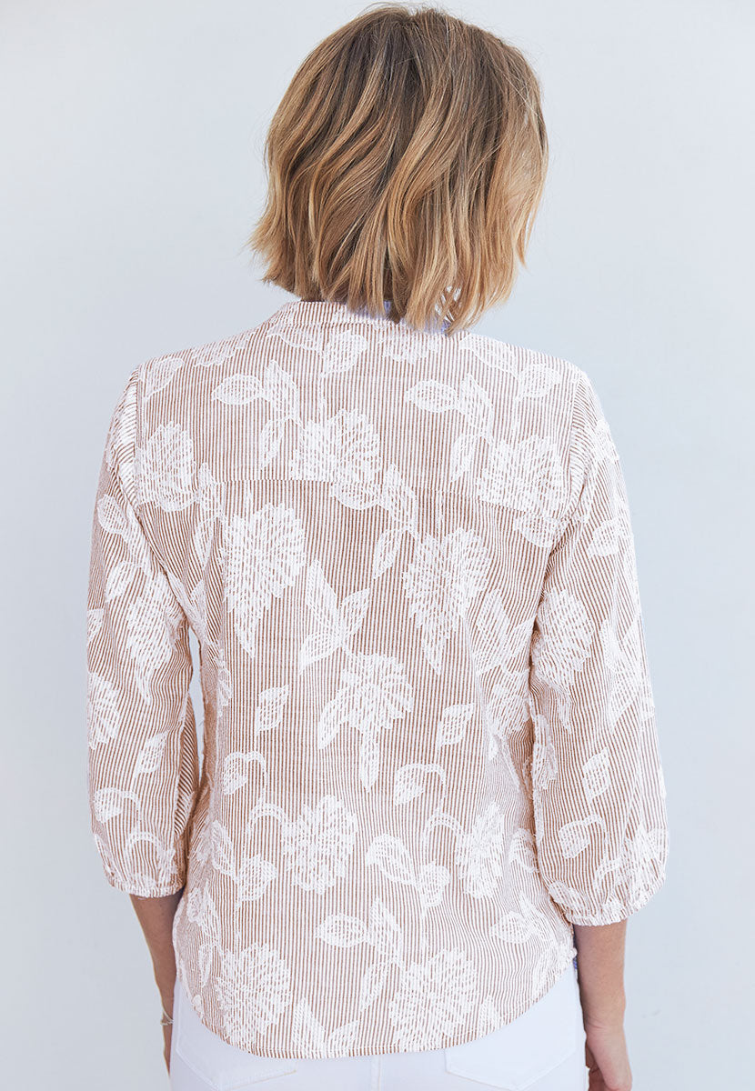 Eloise | Women’s Pure Cotton Jacquard Notch-Neck Blouse 2