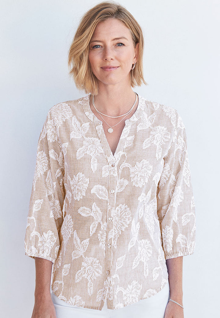 Eloise | Women’s Pure Cotton Jacquard Notch-Neck Blouse 3
