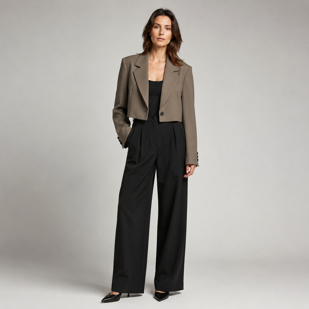 Corvella | Women's Elegant Cropped Blazer – Tailored Notched Collar Single-Button Jacket 1