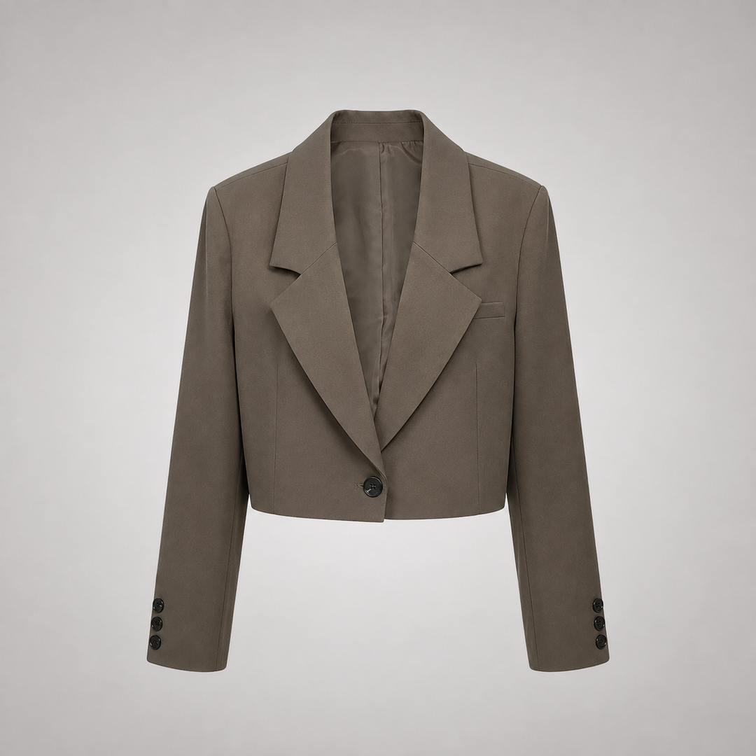 Corvella | Women's Elegant Cropped Blazer – Tailored Notched Collar Single-Button Jacket 2