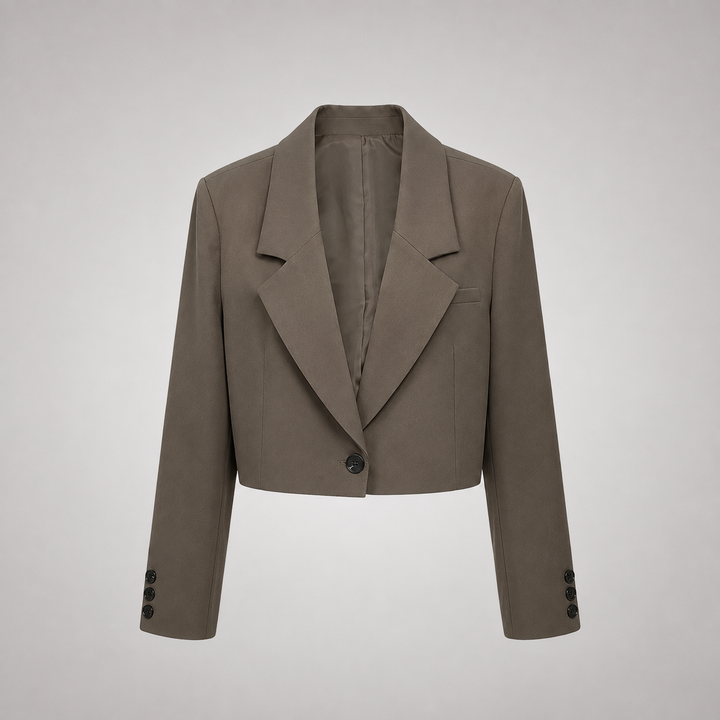 Corvella | Women's Elegant Cropped Blazer – Tailored Notched Collar Single-Button Jacket 2