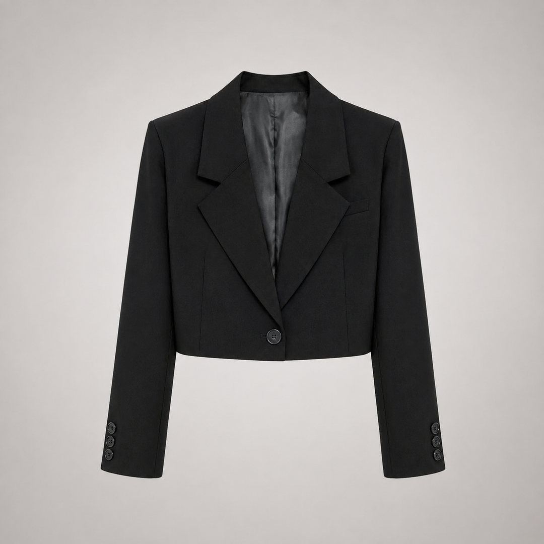 Corvella | Women's Elegant Cropped Blazer – Tailored Notched Collar Single-Button Jacket 3