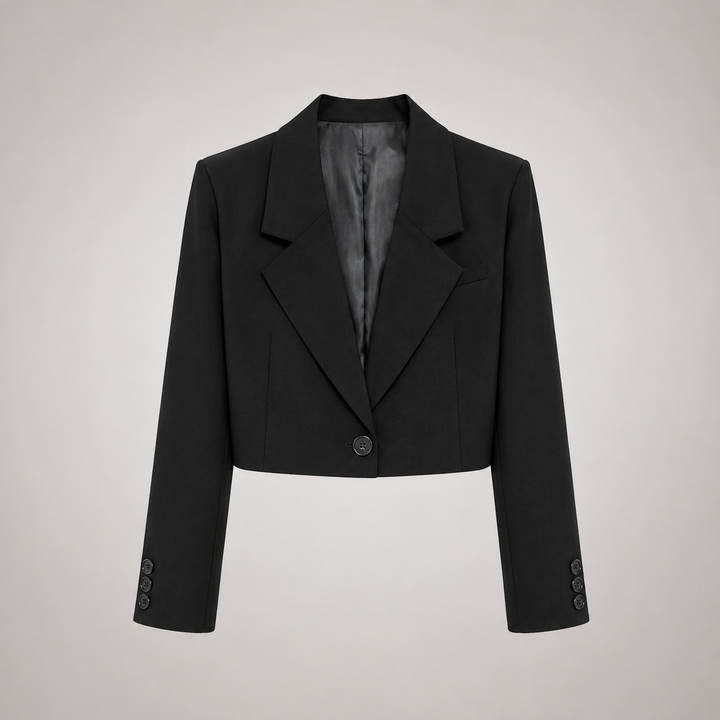 Corvella | Women's Elegant Cropped Blazer – Tailored Notched Collar Single-Button Jacket 3