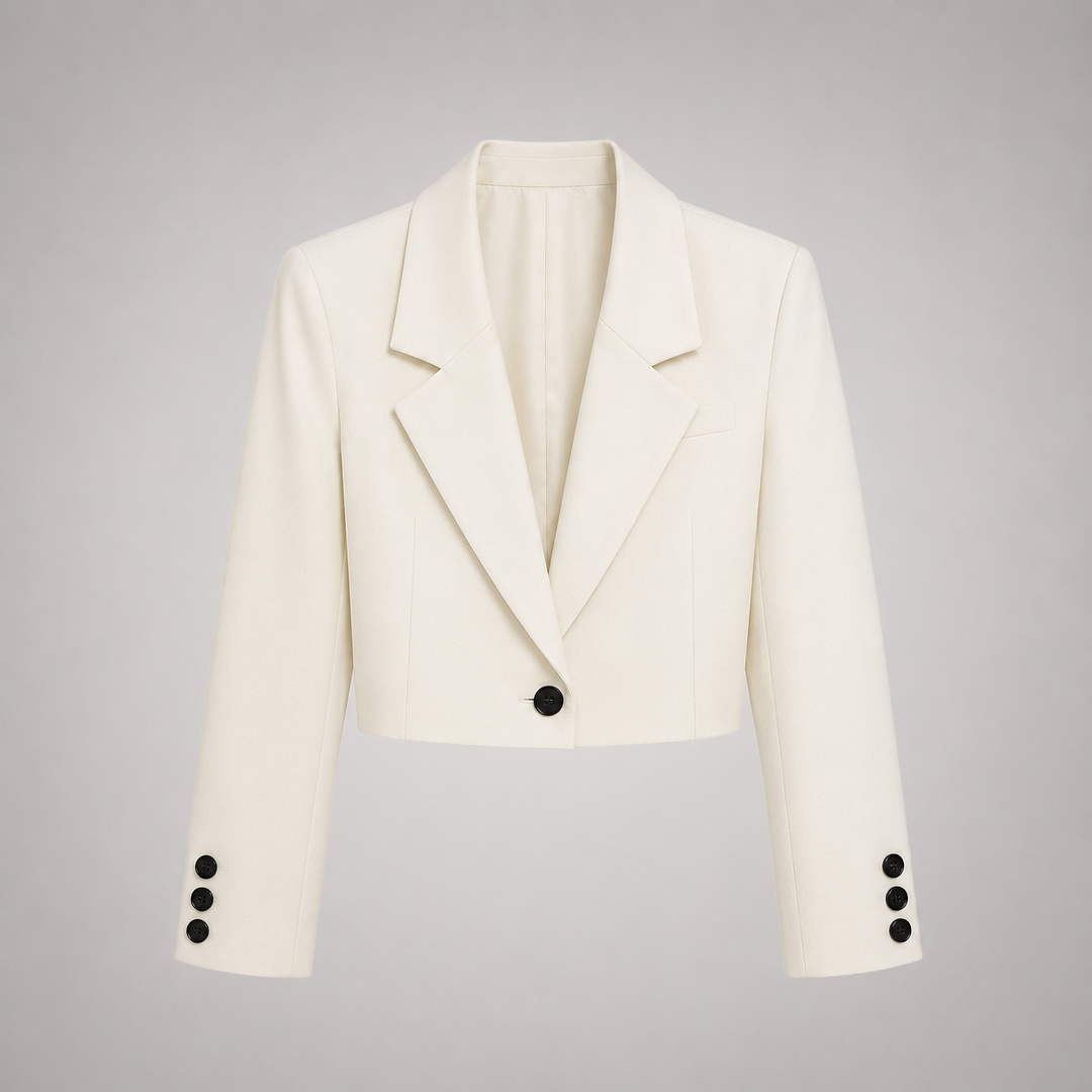 Corvella | Women's Elegant Cropped Blazer – Tailored Notched Collar Single-Button Jacket 4