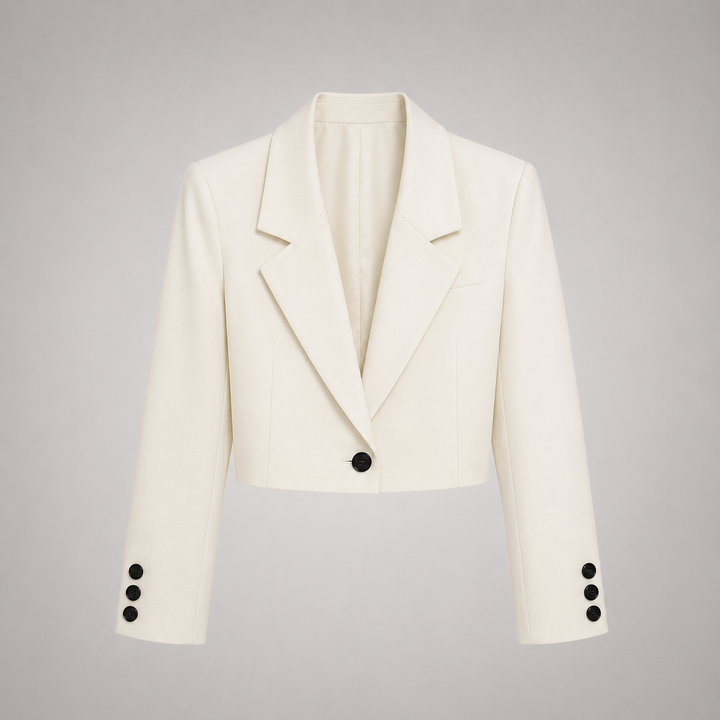 Corvella | Women's Elegant Cropped Blazer – Tailored Notched Collar Single-Button Jacket 4