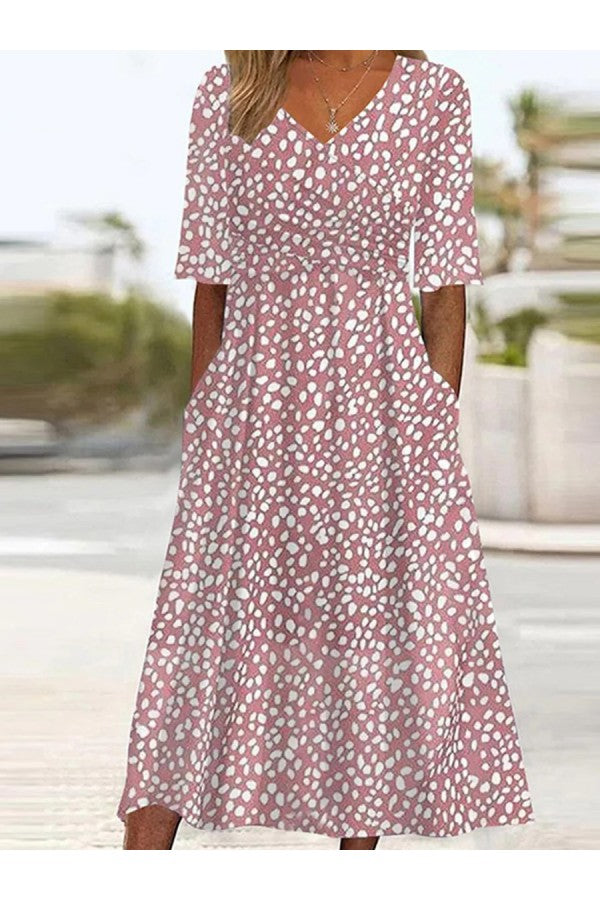 Dottavelle | Women's Polka Dot V-Neck Midi Dress – Flowy Tummy-Flattering Fit 1