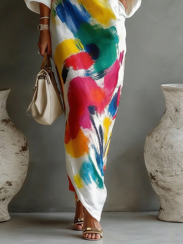 Artelisse | Women's Abstract Print One-Shoulder Maxi Dress – Elegant Flowing Occasion Dress 3