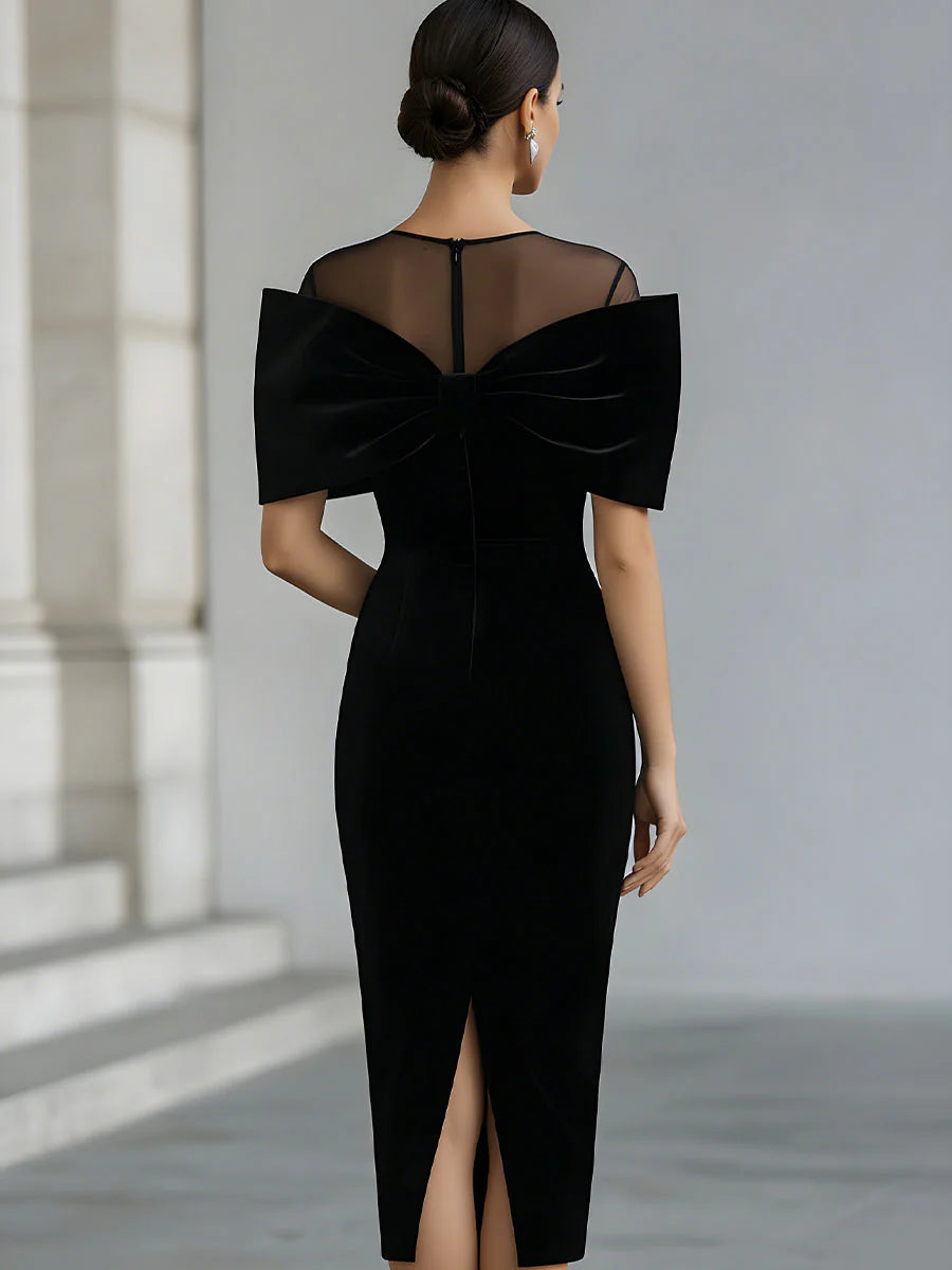 Velourienne | Women’s Velvet Bow Cocktail Midi Dress