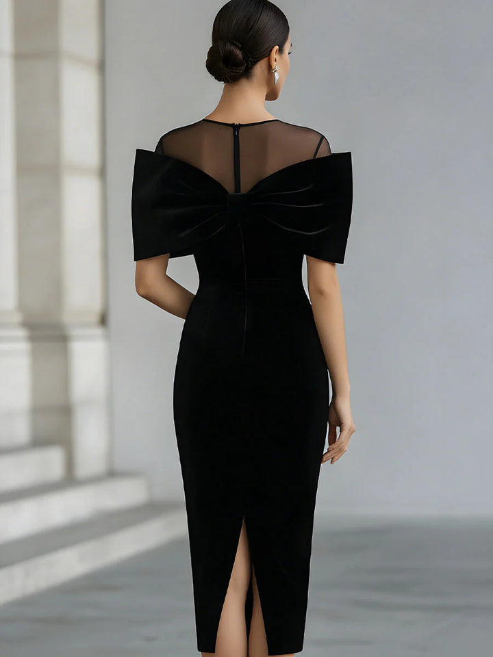 Velourienne | Women’s Velvet Bow Cocktail Midi Dress