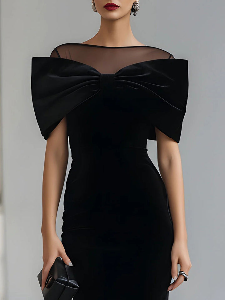 Velourienne | Women’s Velvet Bow Cocktail Midi Dress