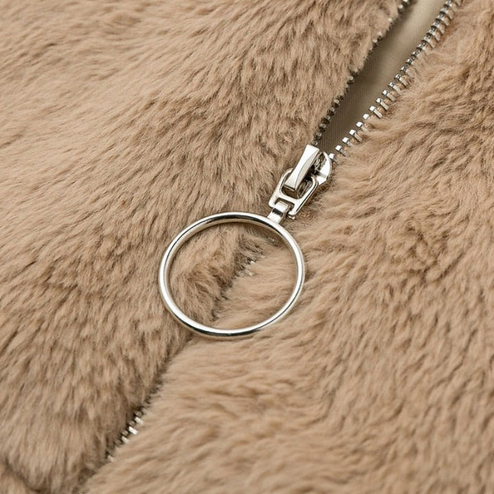 Elvoria | Women's Cropped Faux Fur Zip-Up Jacket