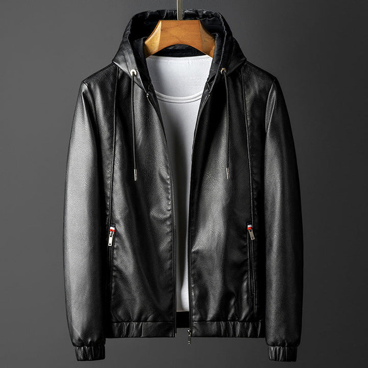 Veymont | Men's Hooded Vegan Leather Bomber Jacket