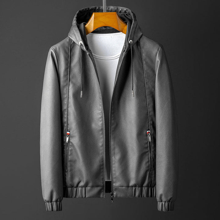 Veymont | Men's Hooded Vegan Leather Bomber Jacket