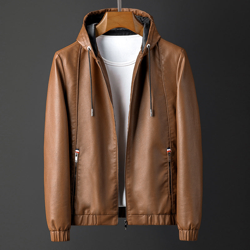 Veymont | Men's Hooded Vegan Leather Bomber Jacket