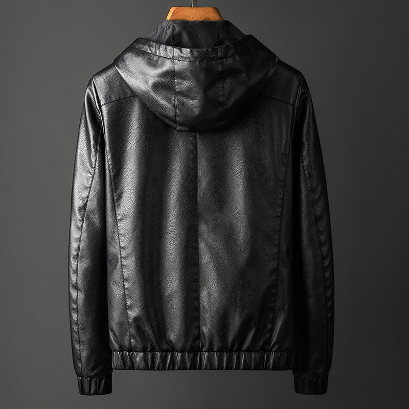 Veymont | Men's Hooded Vegan Leather Bomber Jacket