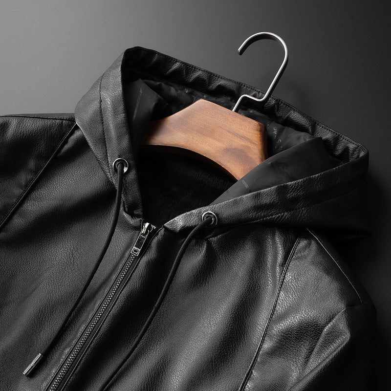 Veymont | Men's Hooded Vegan Leather Bomber Jacket