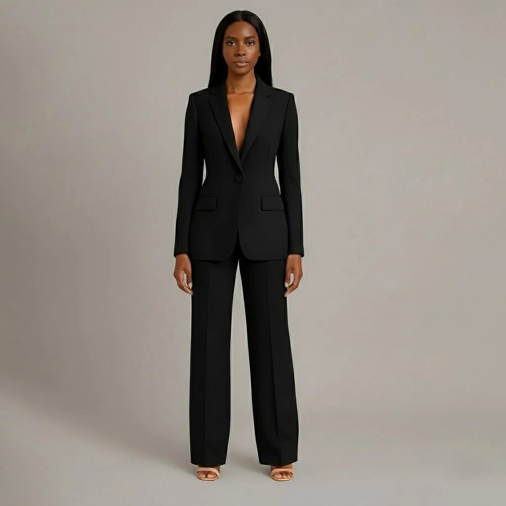 Valestra | Women's Tailored Blazer & Straight-Leg Trousers Set – Elegant Two-Piece Formal Suit 4