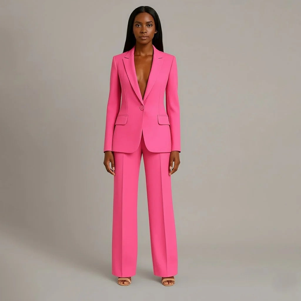 Valestra | Women's Tailored Blazer & Straight-Leg Trousers Set – Elegant Two-Piece Formal Suit 5