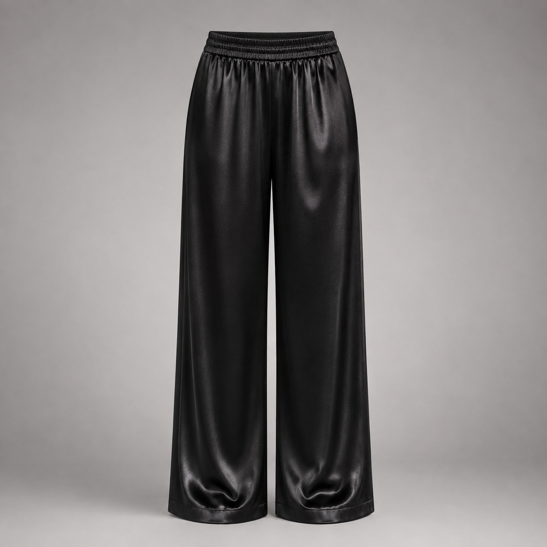 Satelisse | Women's Elegant High-Waisted Satin Wide-Leg Trousers 4