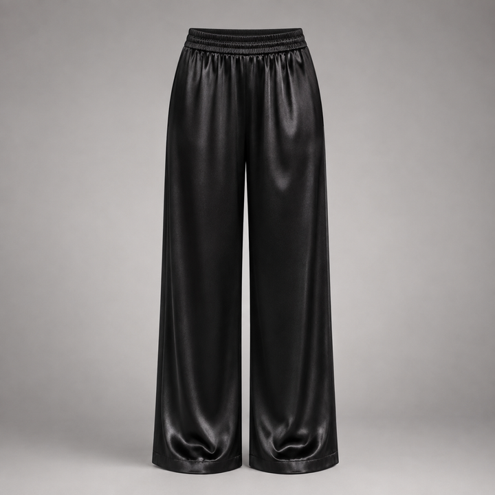 Satelisse | Women's Elegant High-Waisted Satin Wide-Leg Trousers 4