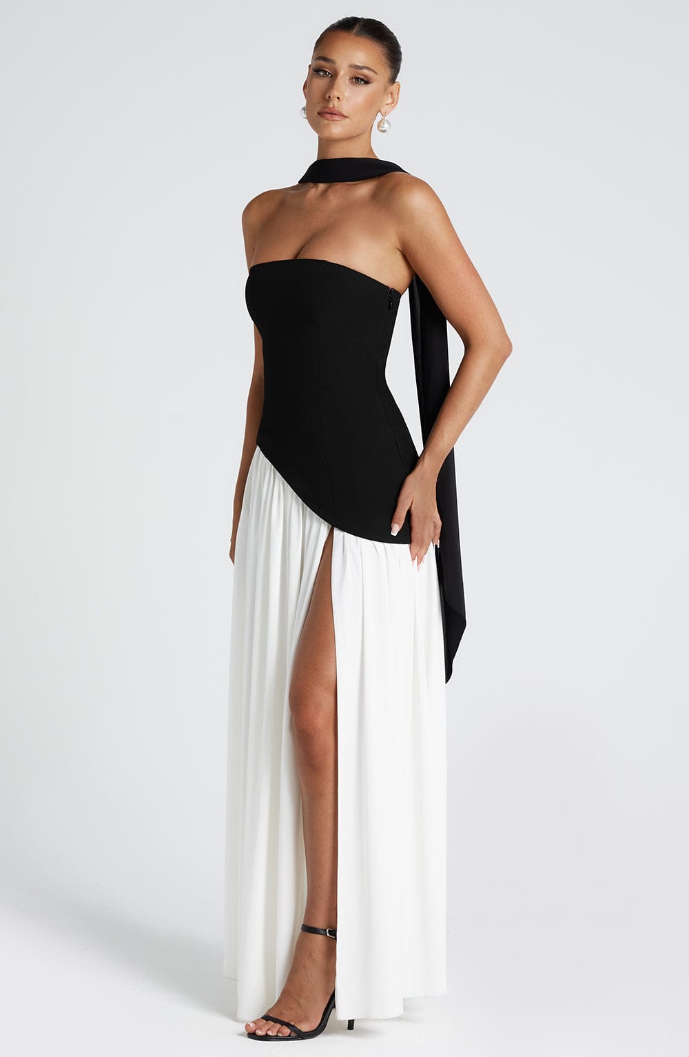 Velmora | Women's Wine Red Stretch Velour Maxi Dress – Plunging Neckline & High Slit Evening Gown 3