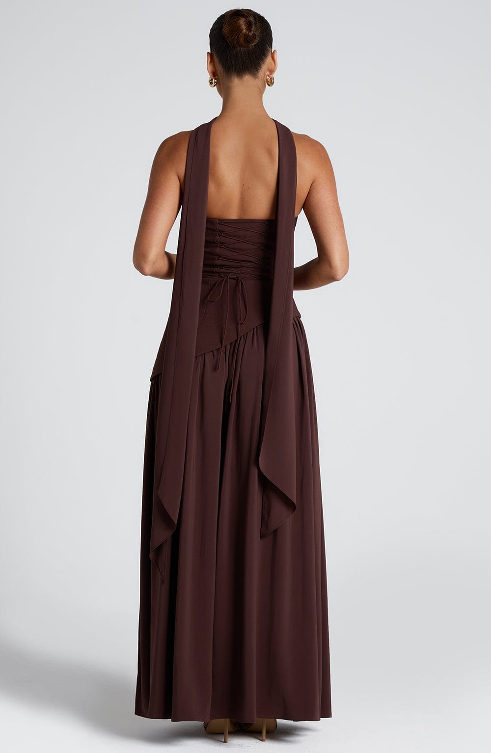 Velmora | Women's Wine Red Stretch Velour Maxi Dress – Plunging Neckline & High Slit Evening Gown 14
