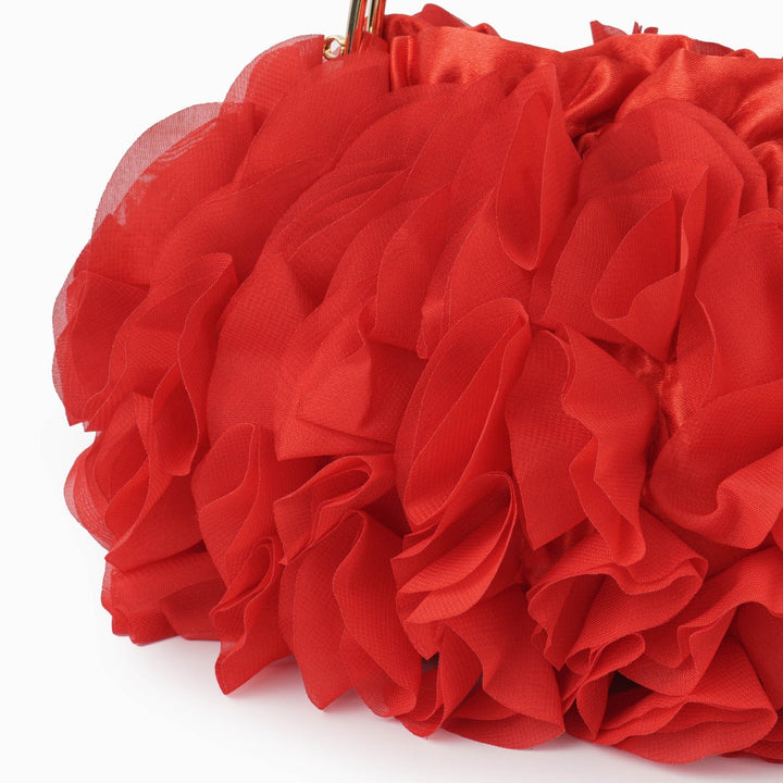 Rouselle | Women's Ruffle Evening Clutch Bag – Gold Kiss-Lock Frame & Detachable Chain 13
