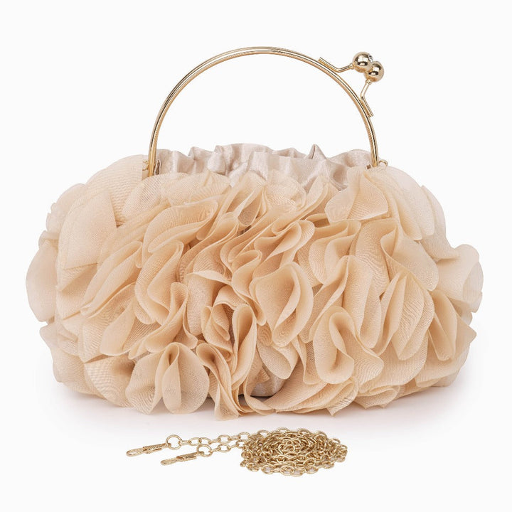 Rouselle | Women's Ruffle Evening Clutch Bag – Gold Kiss-Lock Frame & Detachable Chain 2