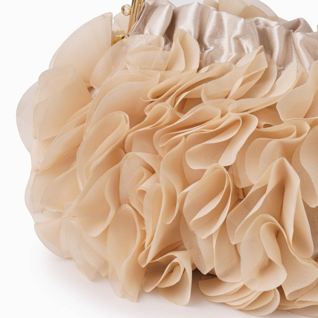 Rouselle | Women's Ruffle Evening Clutch Bag – Gold Kiss-Lock Frame & Detachable Chain 9
