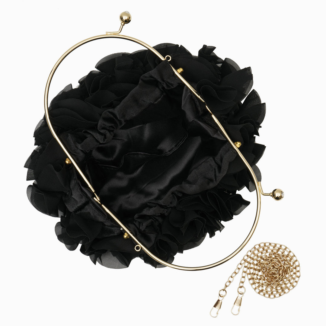 Rouselle | Women's Ruffle Evening Clutch Bag – Gold Kiss-Lock Frame & Detachable Chain 5