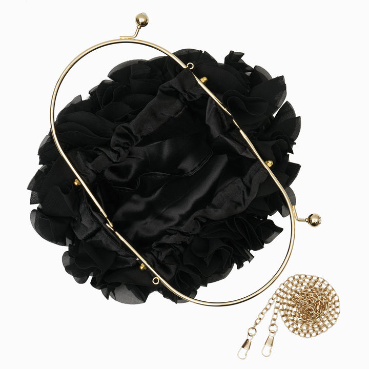 Rouselle | Women's Ruffle Evening Clutch Bag – Gold Kiss-Lock Frame & Detachable Chain 5