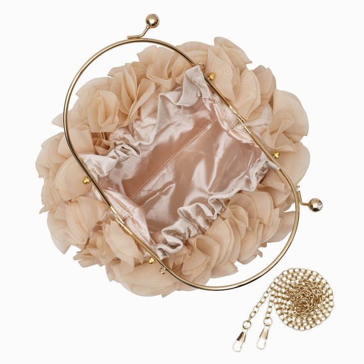 Rouselle | Women's Ruffle Evening Clutch Bag – Gold Kiss-Lock Frame & Detachable Chain 8