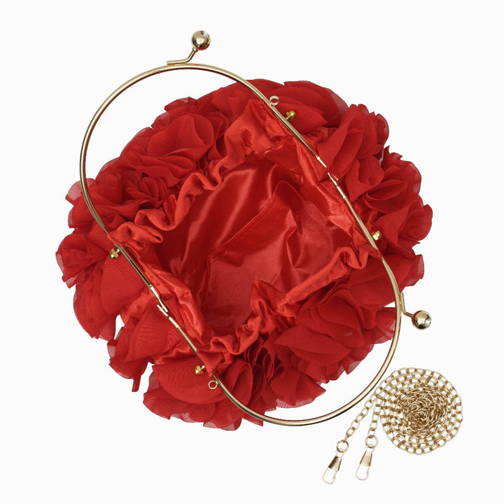 Rouselle | Women's Ruffle Evening Clutch Bag – Gold Kiss-Lock Frame & Detachable Chain 12
