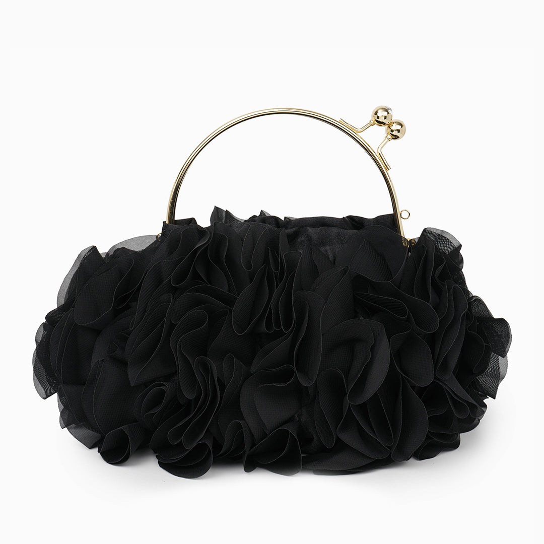Rouselle | Women's Ruffle Evening Clutch Bag – Gold Kiss-Lock Frame & Detachable Chain 1