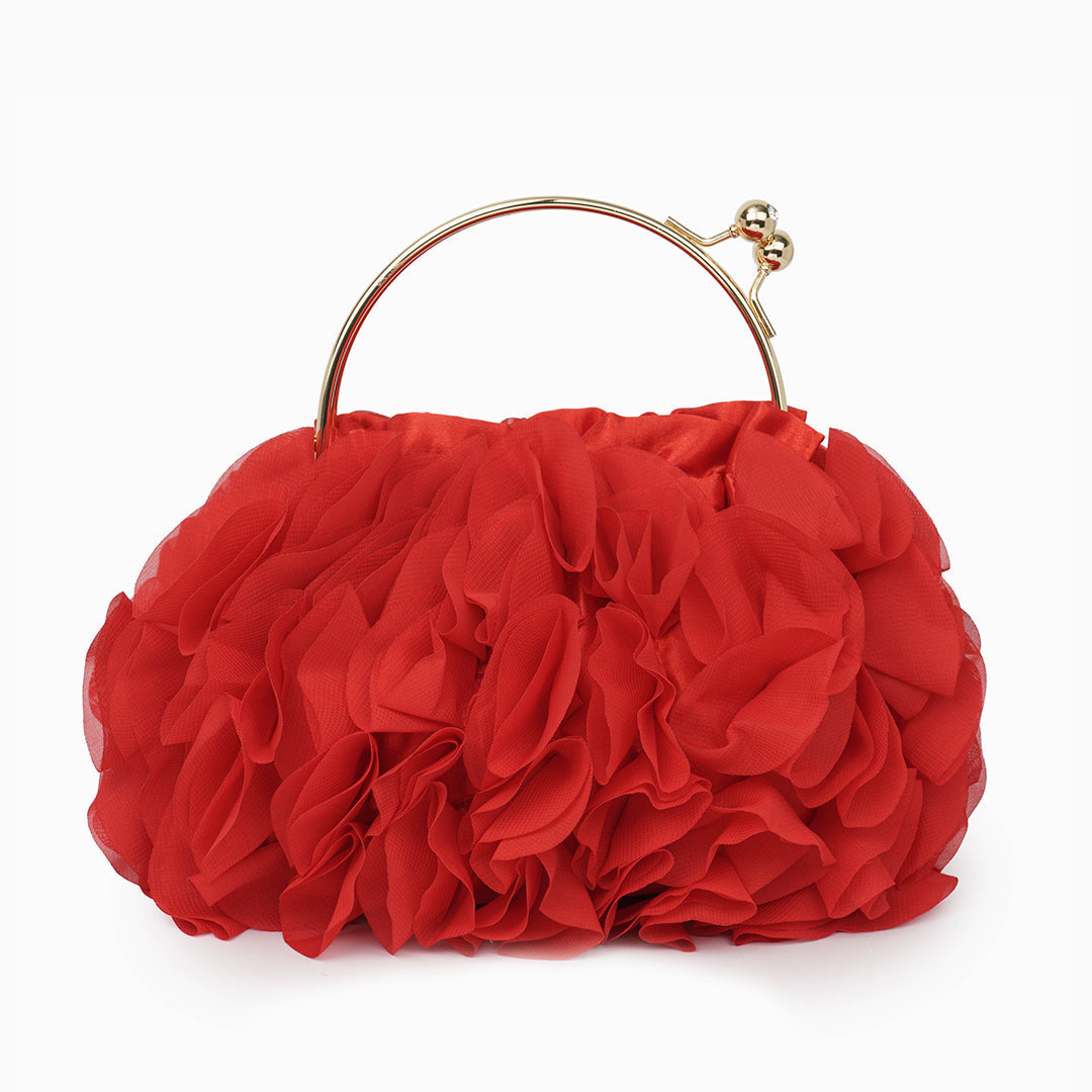 Rouselle | Women's Ruffle Evening Clutch Bag – Gold Kiss-Lock Frame & Detachable Chain 3