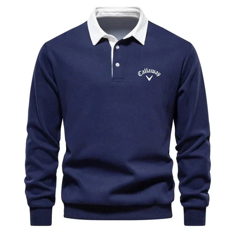 Ashmont | Men's Contrast Collar Cotton-Blend Golf Polo Jumper – Long-Sleeve Knitted Pullover 1