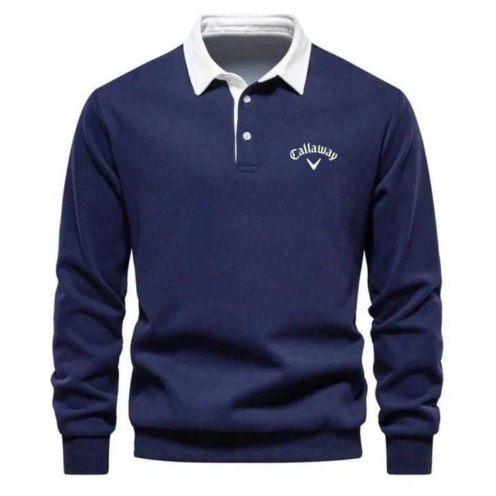 Ashmont | Men's Contrast Collar Cotton-Blend Golf Polo Jumper – Long-Sleeve Knitted Pullover 1