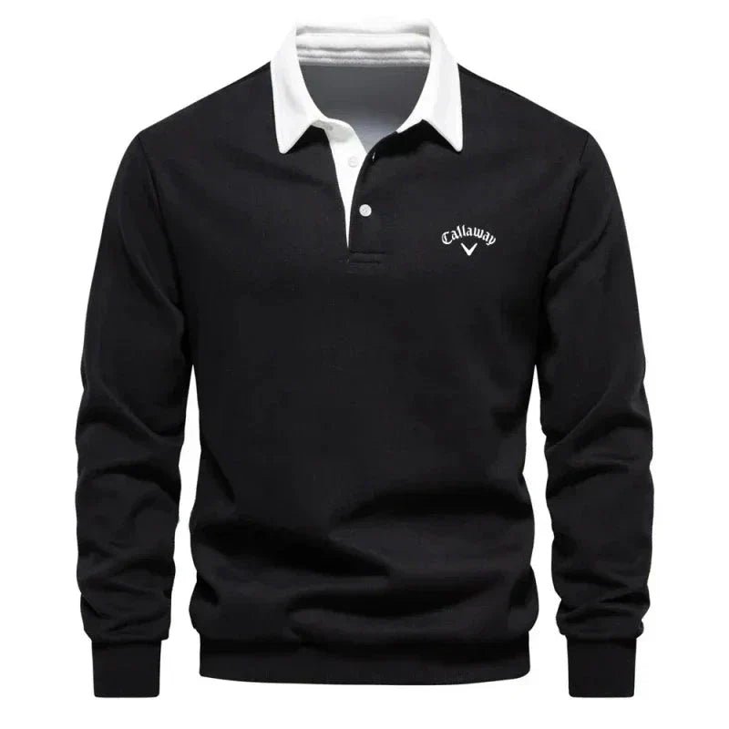 Ashmont | Men's Contrast Collar Cotton-Blend Golf Polo Jumper – Long-Sleeve Knitted Pullover 2