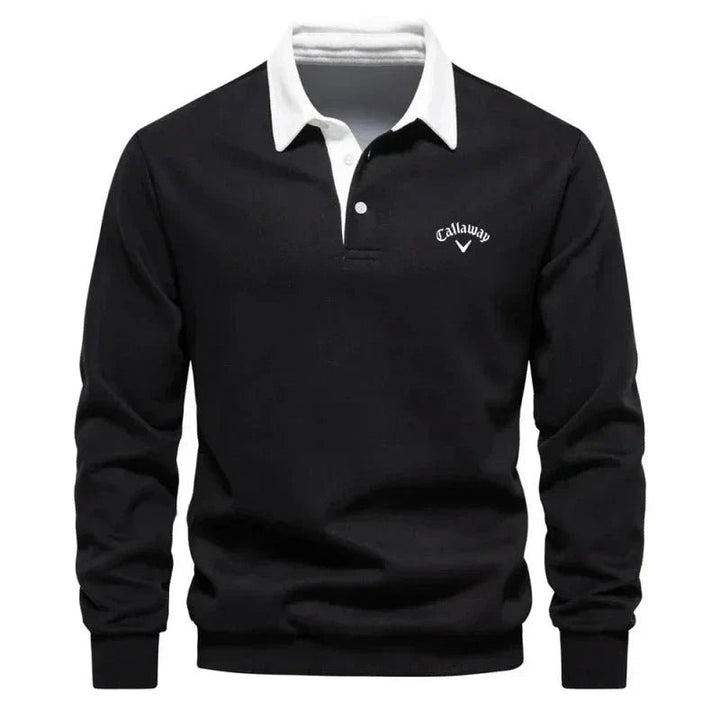Ashmont | Men's Contrast Collar Cotton-Blend Golf Polo Jumper – Long-Sleeve Knitted Pullover 2