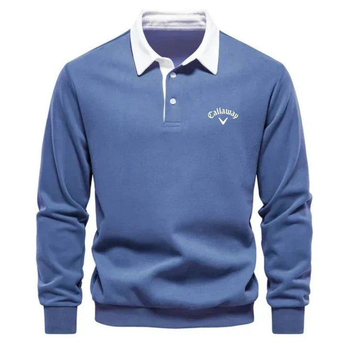 Ashmont | Men's Contrast Collar Cotton-Blend Golf Polo Jumper – Long-Sleeve Knitted Pullover 3